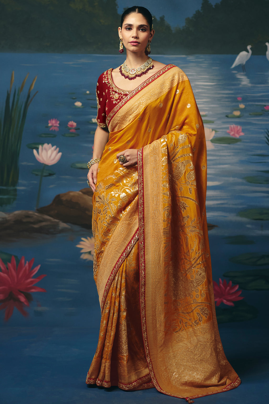 Mustard Gold Dola Silk Weaving Saree with Handwork Border