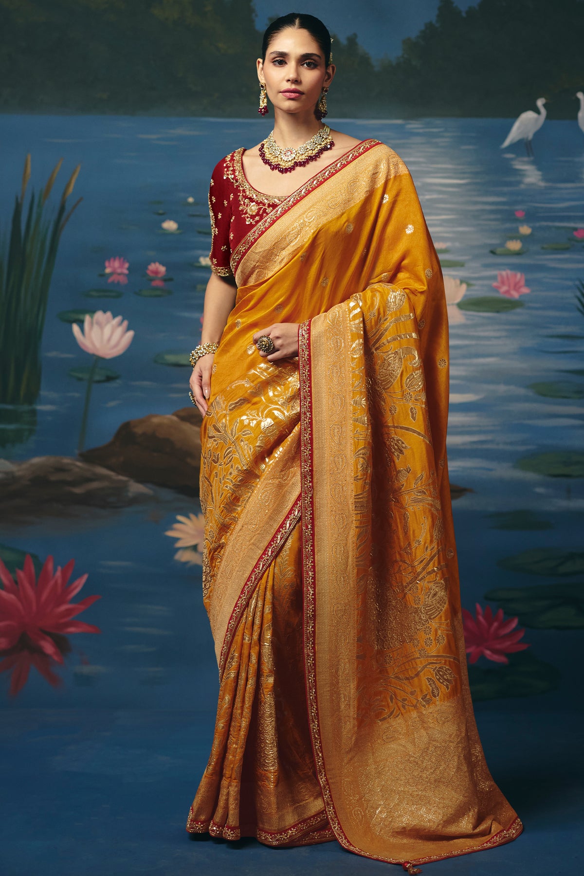 Mustard Gold Dola Silk Weaving Saree with Handwork Border
