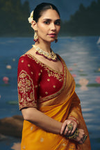 Mustard Gold Dola Silk Weaving Saree with Handwork Border