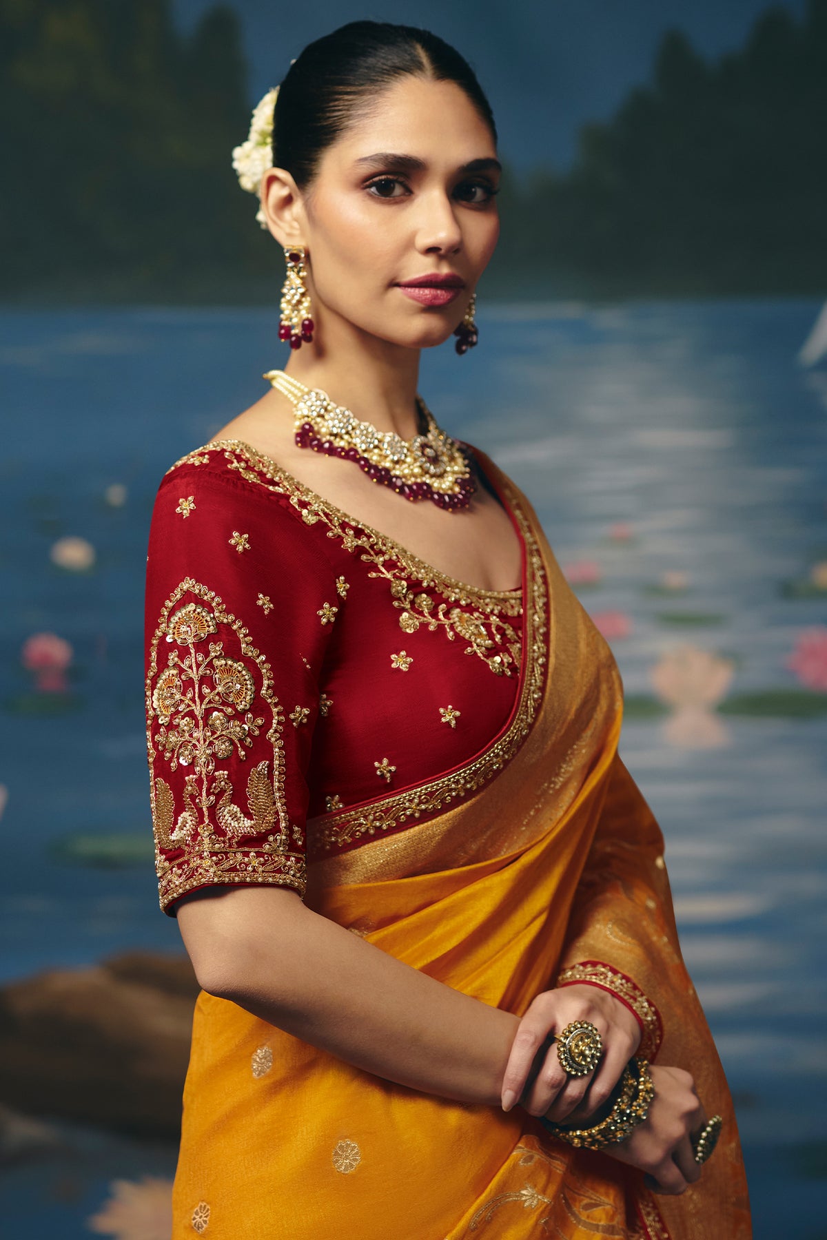 Mustard Gold Dola Silk Weaving Saree with Handwork Border