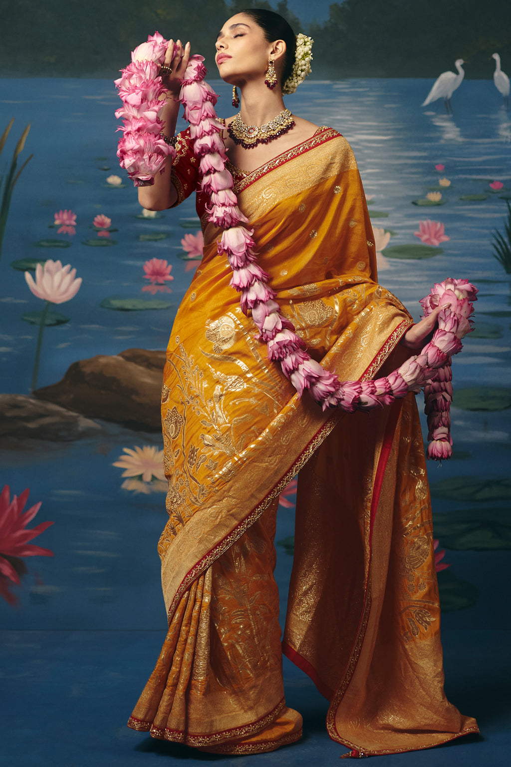 Mustard Gold Dola Silk Weaving Saree with Handwork Border