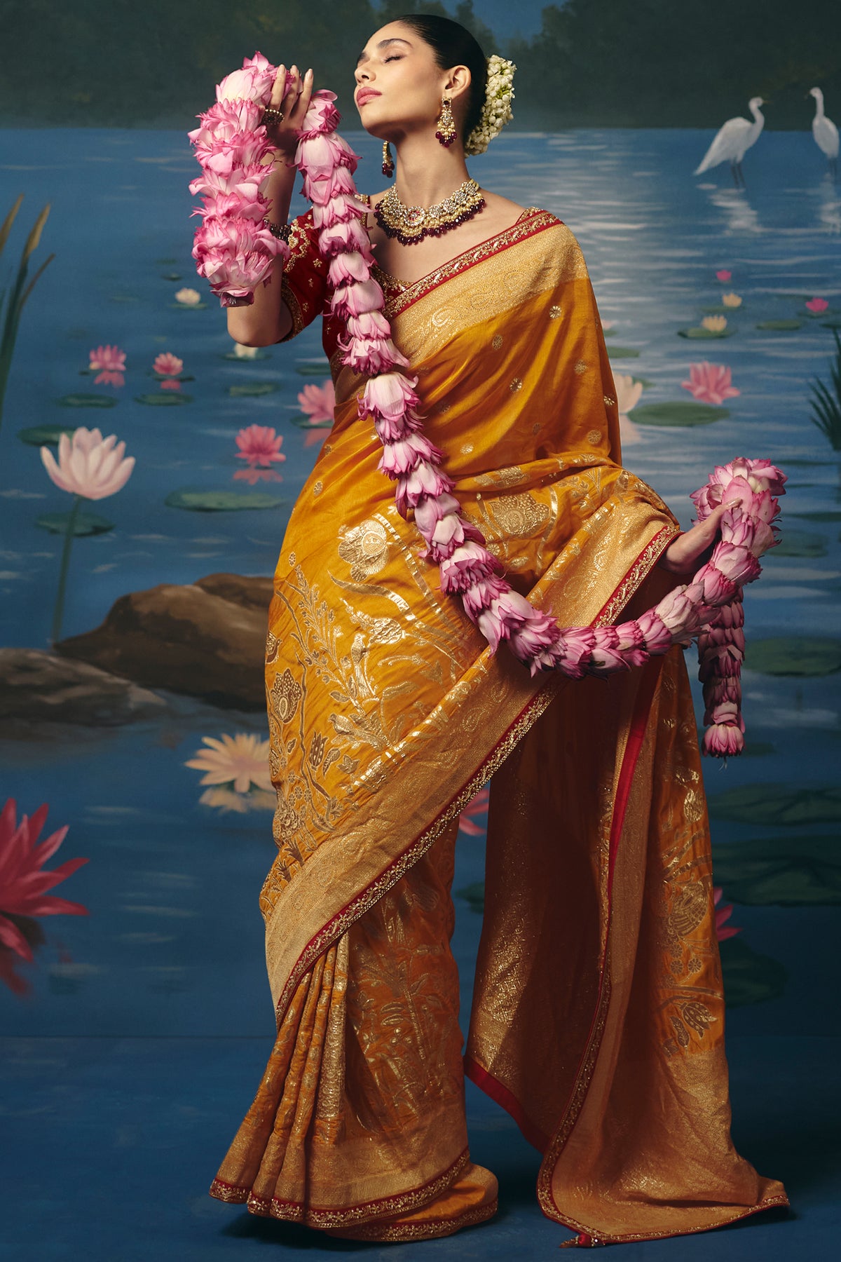 Mustard Gold Dola Silk Weaving Saree with Handwork Border