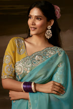 Aqua Blue Organza Saree with Intricate Gotta Patti