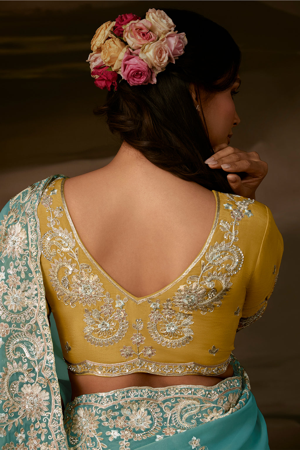 Aqua Blue Organza Saree with Intricate Gotta Patti