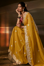 Mustard Yellow Organza Saree with Intricate Gotta Patti