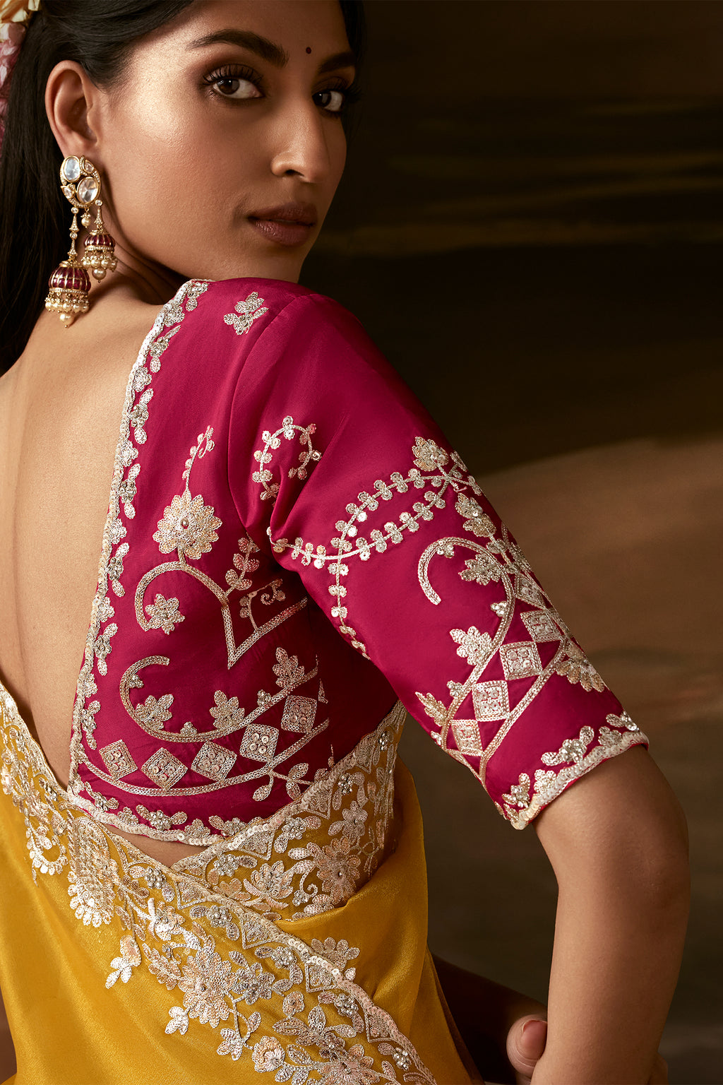 Mustard Yellow Organza Saree with Intricate Gotta Patti