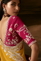 Mustard Yellow Organza Saree with Intricate Gotta Patti
