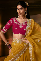 Mustard Yellow Organza Saree with Intricate Gotta Patti