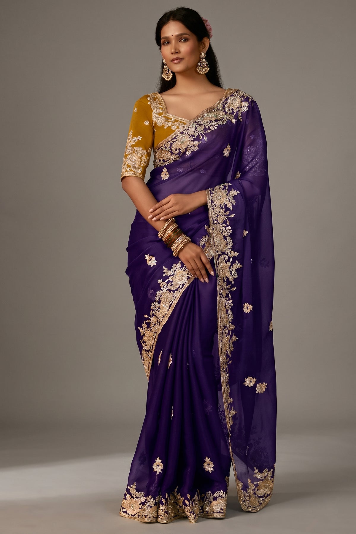 Deep Purple Organza Saree with Gotta Patti