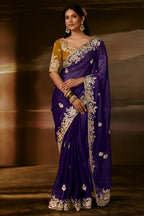 Deep Purple Organza Saree with Gotta Patti