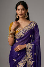Deep Purple Organza Saree with Gotta Patti