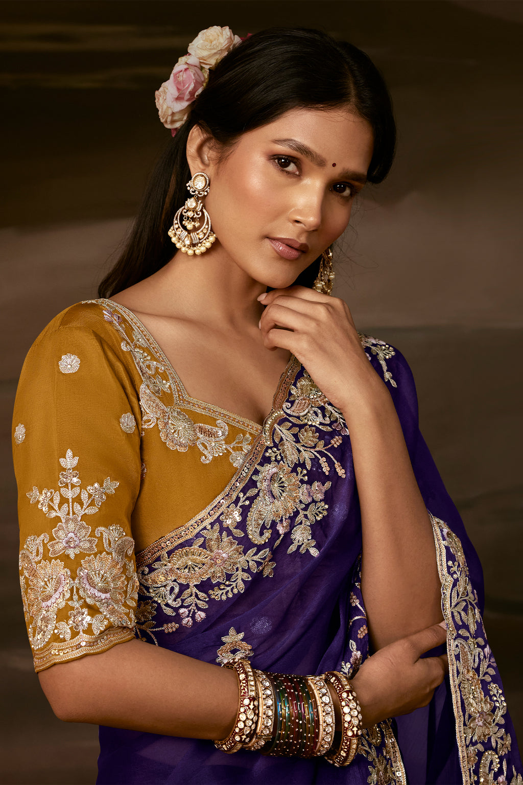 Deep Purple Organza Saree with Gotta Patti