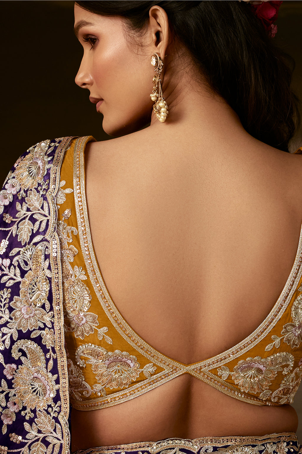 Deep Purple Organza Saree with Gotta Patti