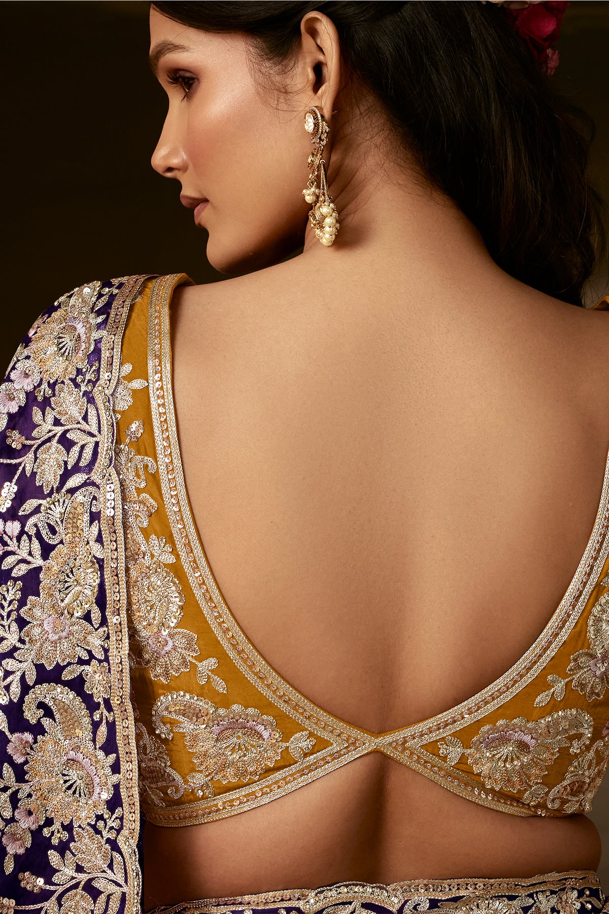 Deep Purple Organza Saree with Gotta Patti