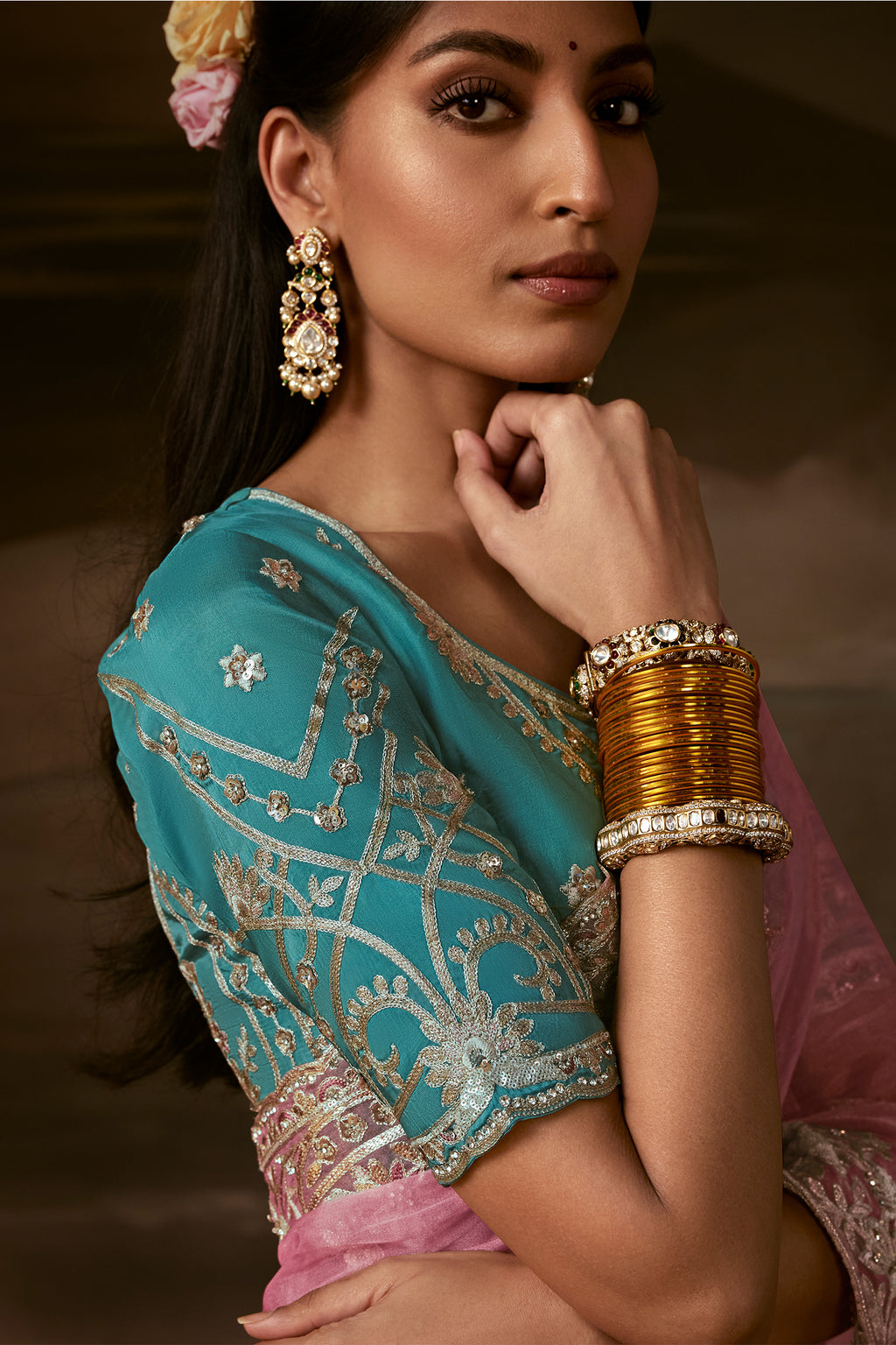 Soft Pink Organza Saree with Gotta Patti