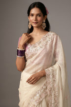 Pristine Ivory Organza Saree with Intricate Gotta Patti