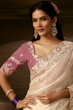 Pristine Ivory Organza Saree with Intricate Gotta Patti