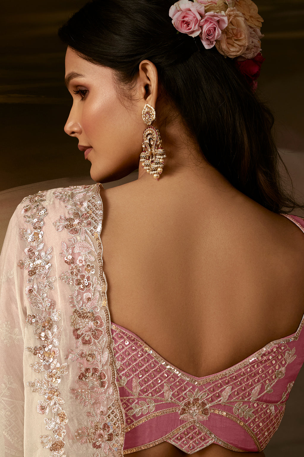 Pristine Ivory Organza Saree with Intricate Gotta Patti