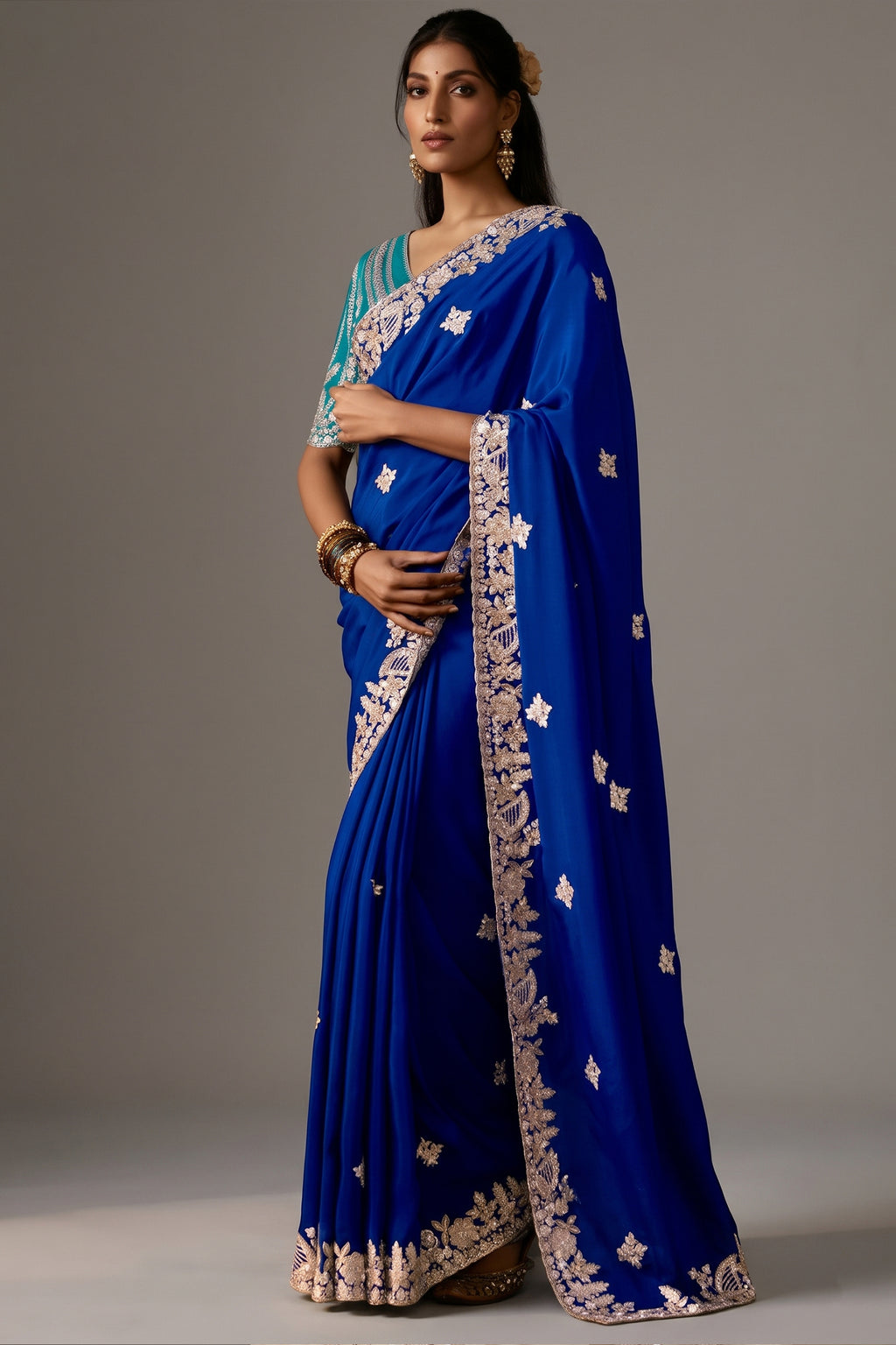 Royal Blue Organza Saree with Gotta Patti