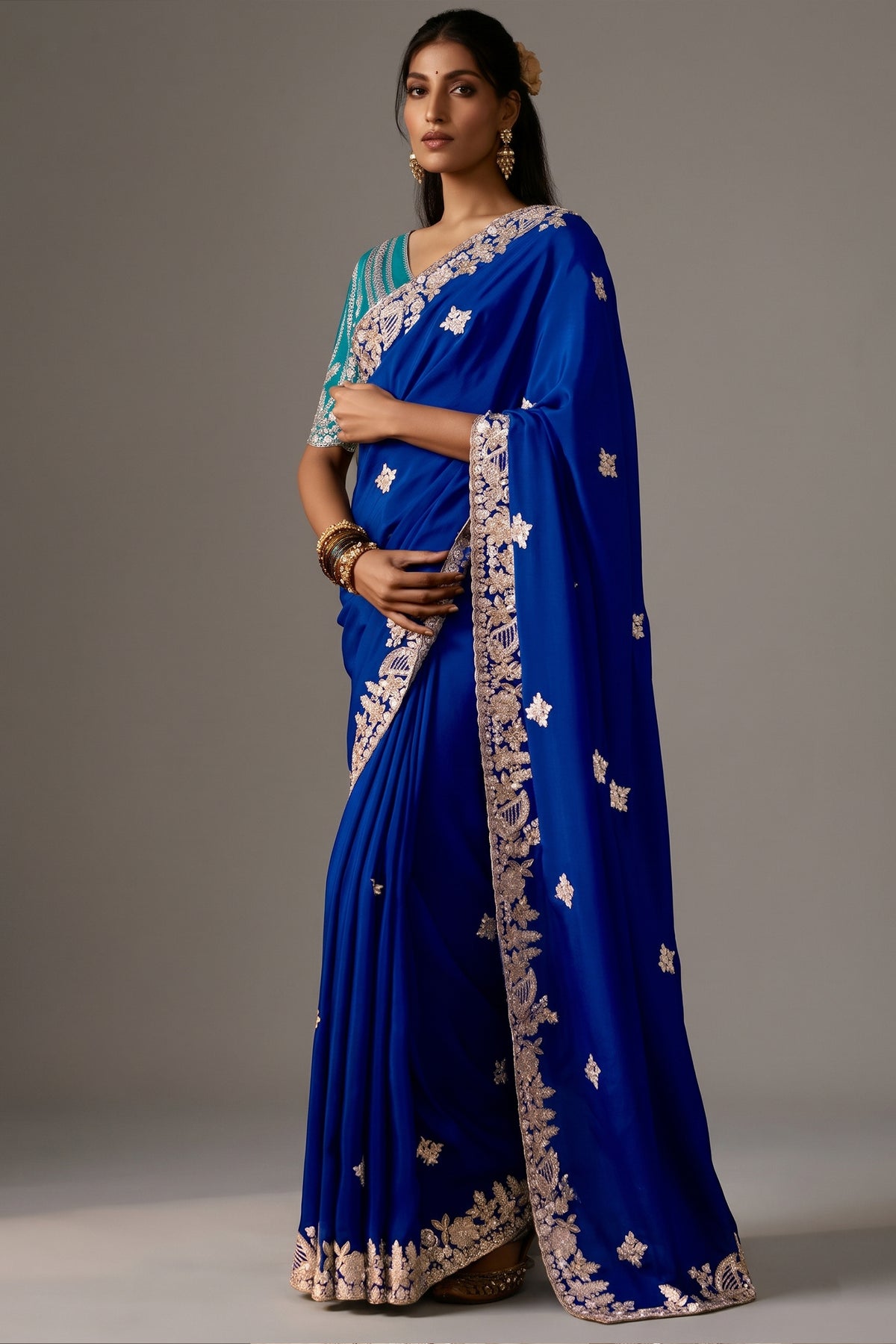 Royal Blue Organza Saree with Gotta Patti