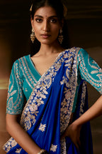 Royal Blue Organza Saree with Gotta Patti
