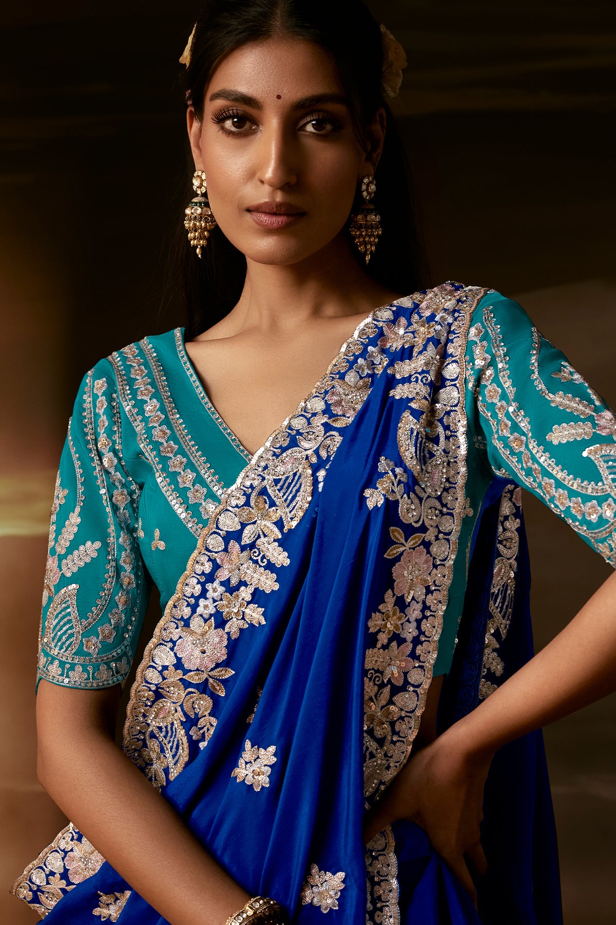 Royal Blue Organza Saree with Gotta Patti