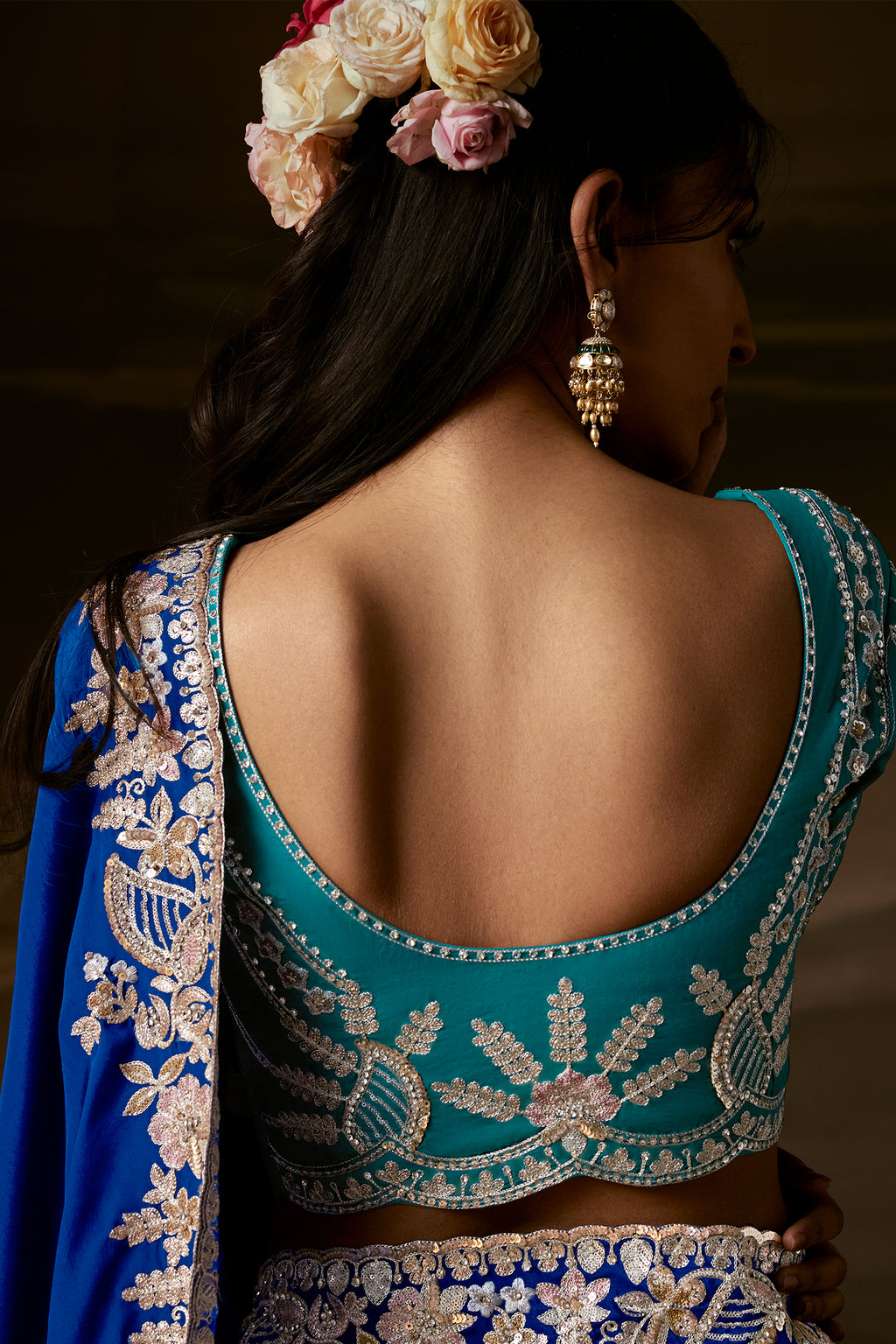 Royal Blue Organza Saree with Gotta Patti