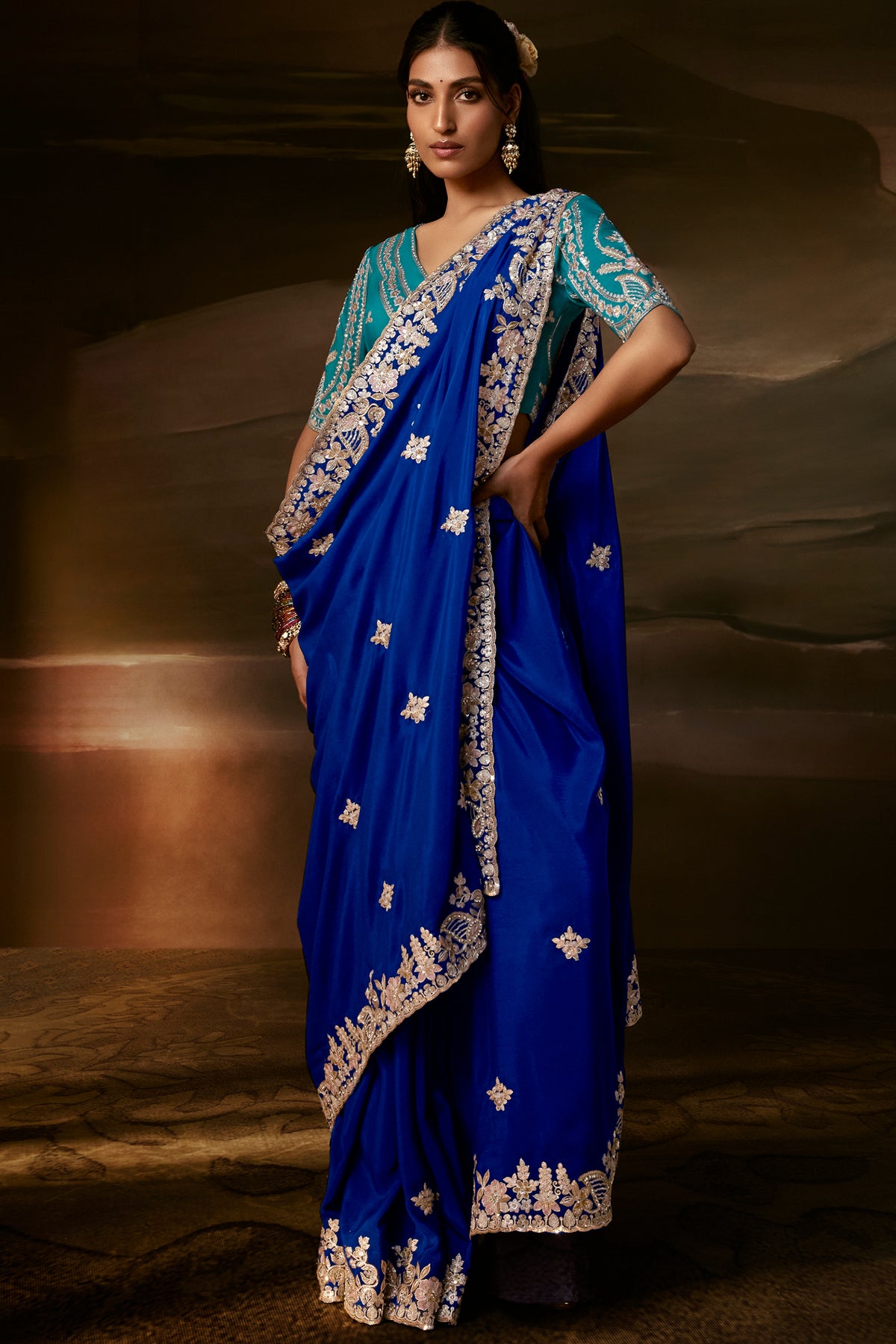 Royal Blue Organza Saree with Gotta Patti