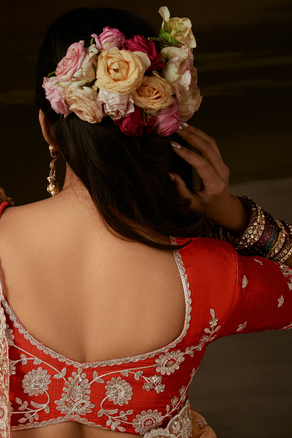 Peach Organza Saree with Gotta Patti