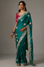 Rich Green Organza Designer Saree with Chain Stitch Work