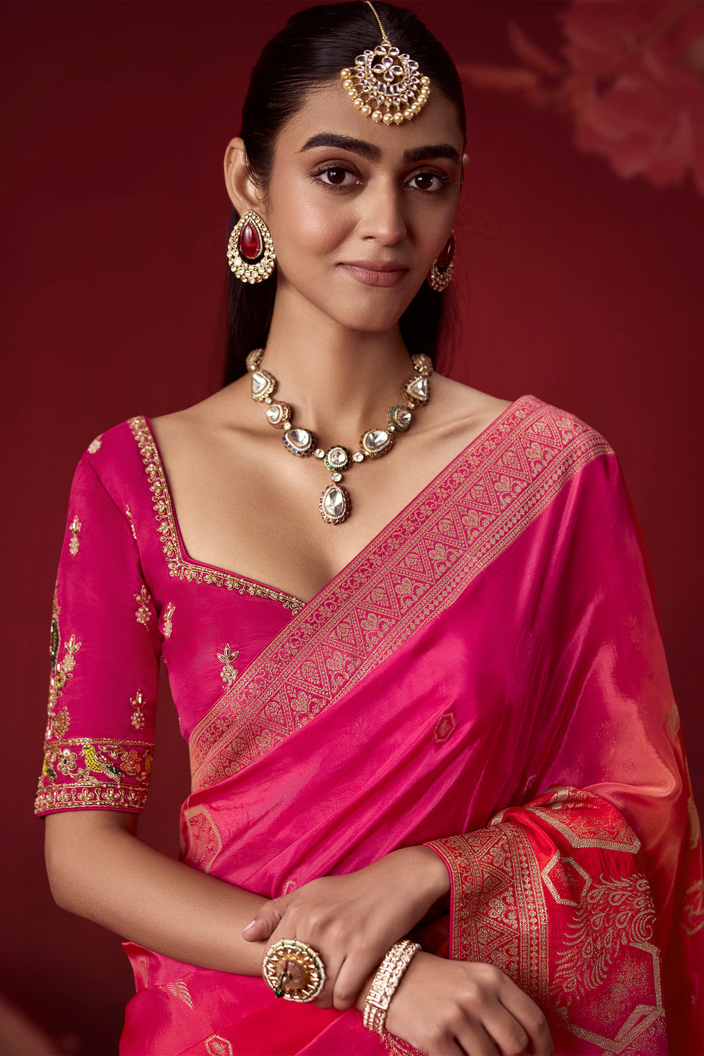 Magenta Dola Crape Soft Silk Saree with Ombre Shades