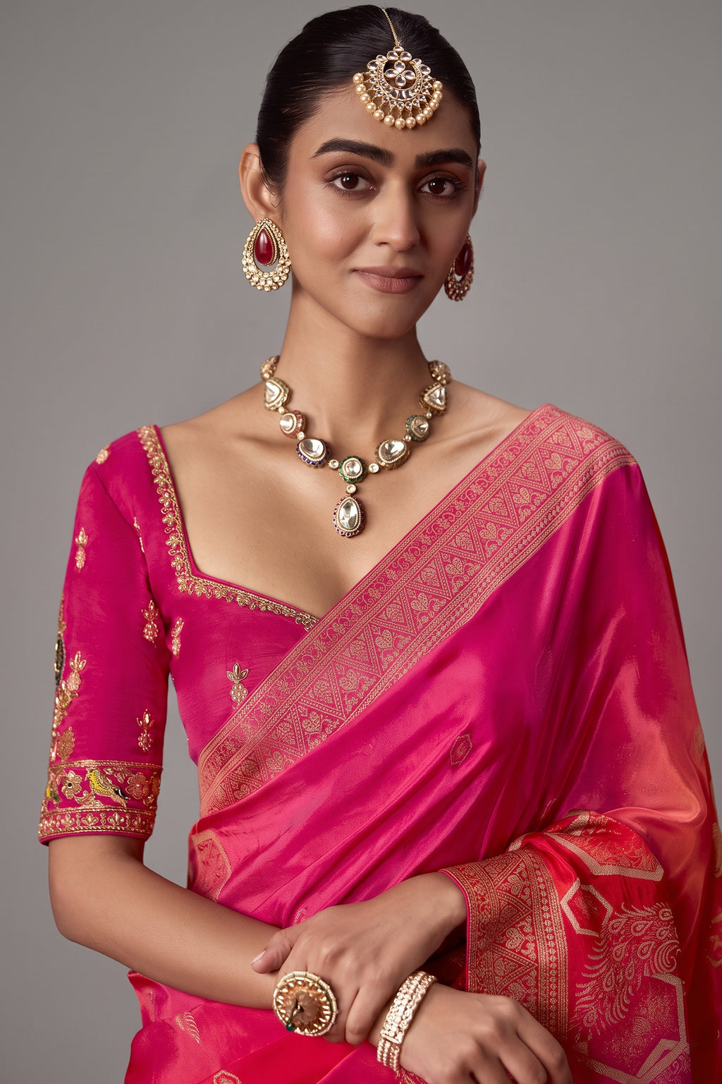 Magenta Dola Crape Soft Silk Saree with Ombre Shades