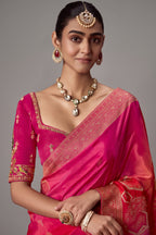 Magenta Dola Crape Soft Silk Saree with Ombre Shades