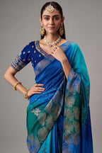 Blue Ombre Shade Dola Crape Soft Silk Woven Saree