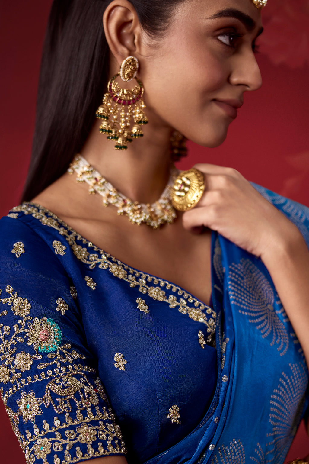Blue Ombre Shade Dola Crape Soft Silk Woven Saree