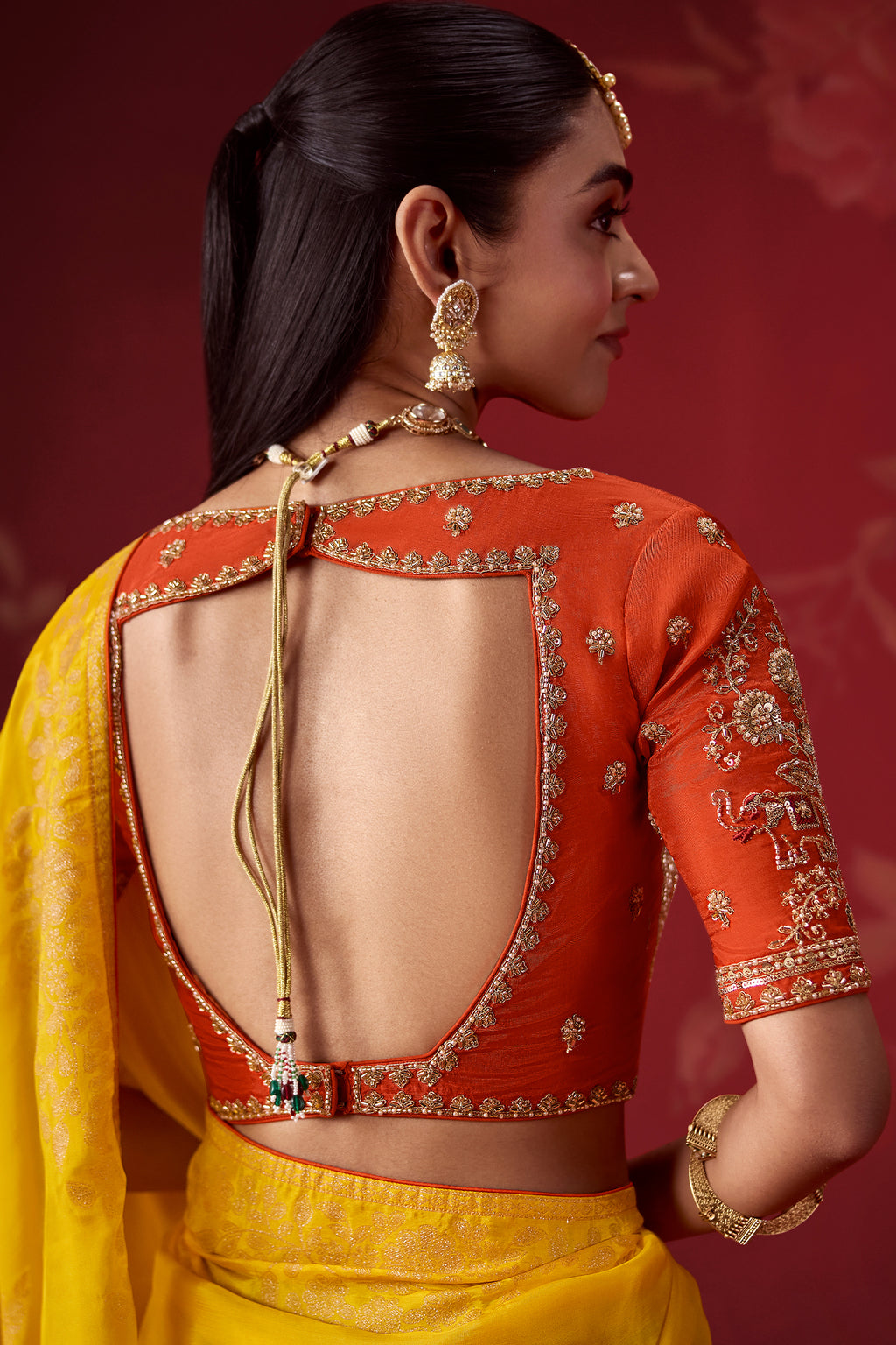 Yellow and Orange Ombre Dola Crape Soft Silk Saree with Weaving