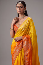 Yellow and Orange Ombre Dola Crape Soft Silk Saree with Weaving