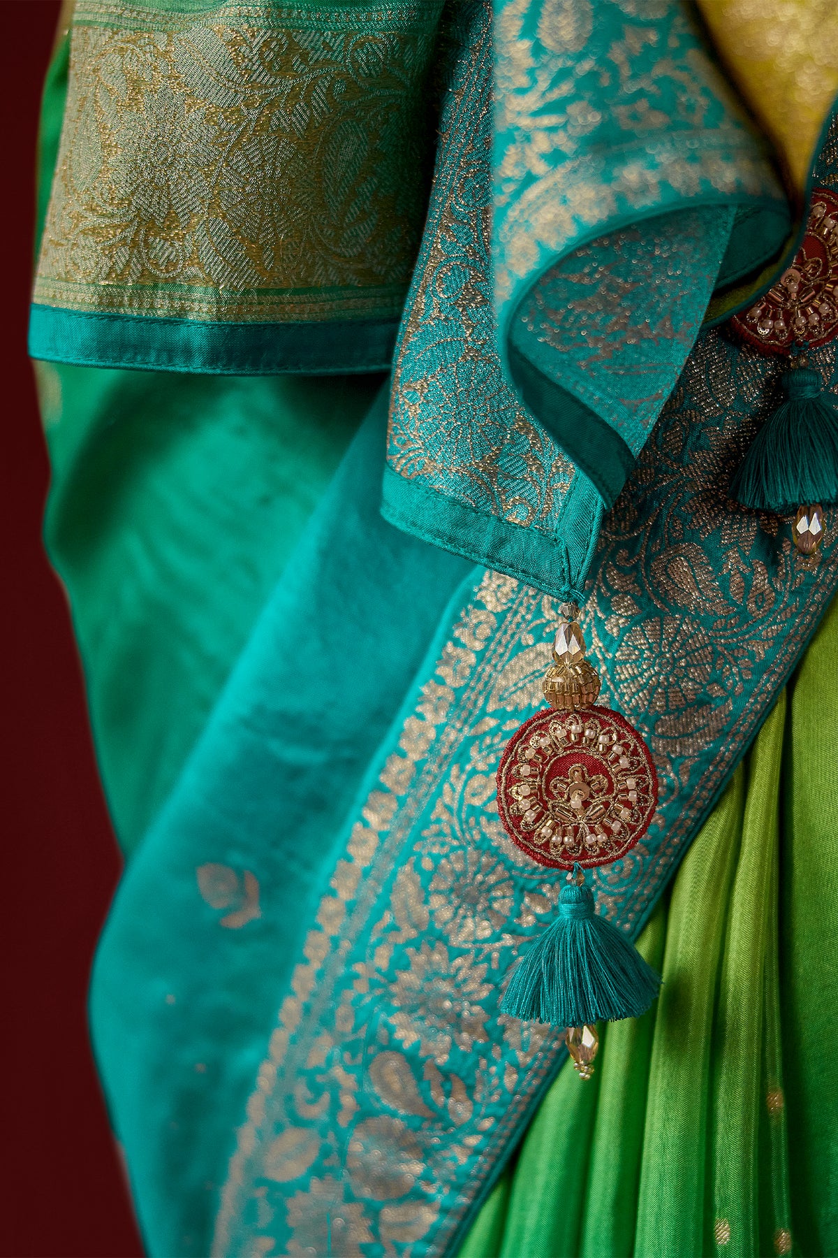 Multi Ombre Shaded Woven Dola Crape Soft Silk Saree