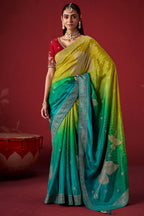 Multi Ombre Shaded Woven Dola Crape Soft Silk Saree