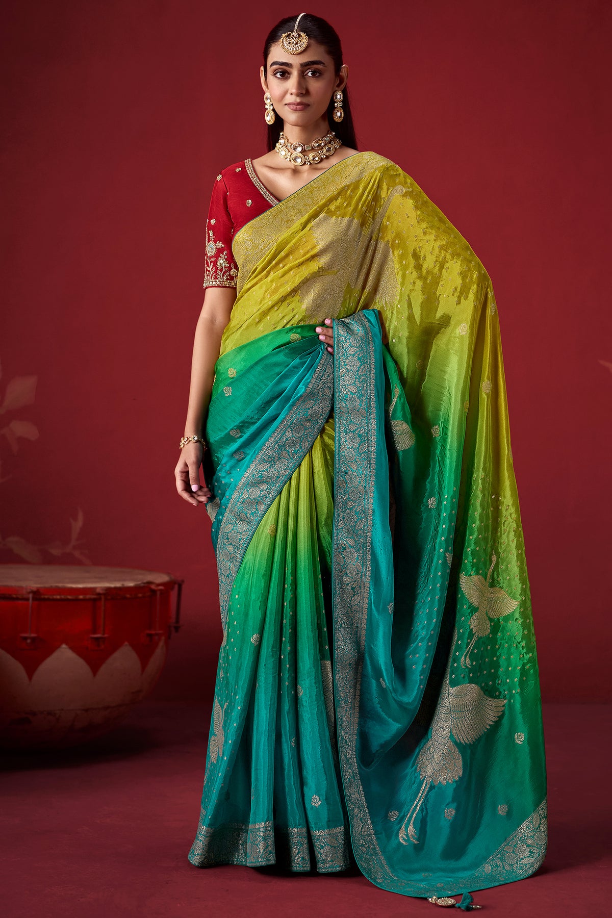 Multi Ombre Shaded Woven Dola Crape Soft Silk Saree