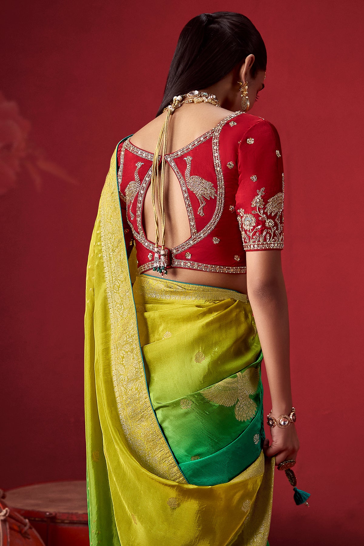 Multi Ombre Shaded Woven Dola Crape Soft Silk Saree