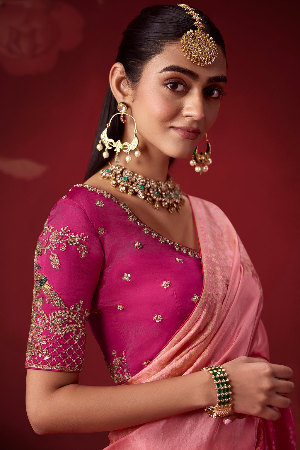 Pink Ombre Bandhej Dola Crape Soft Silk Saree