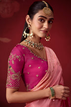 Pink Ombre Bandhej Dola Crape Soft Silk Saree