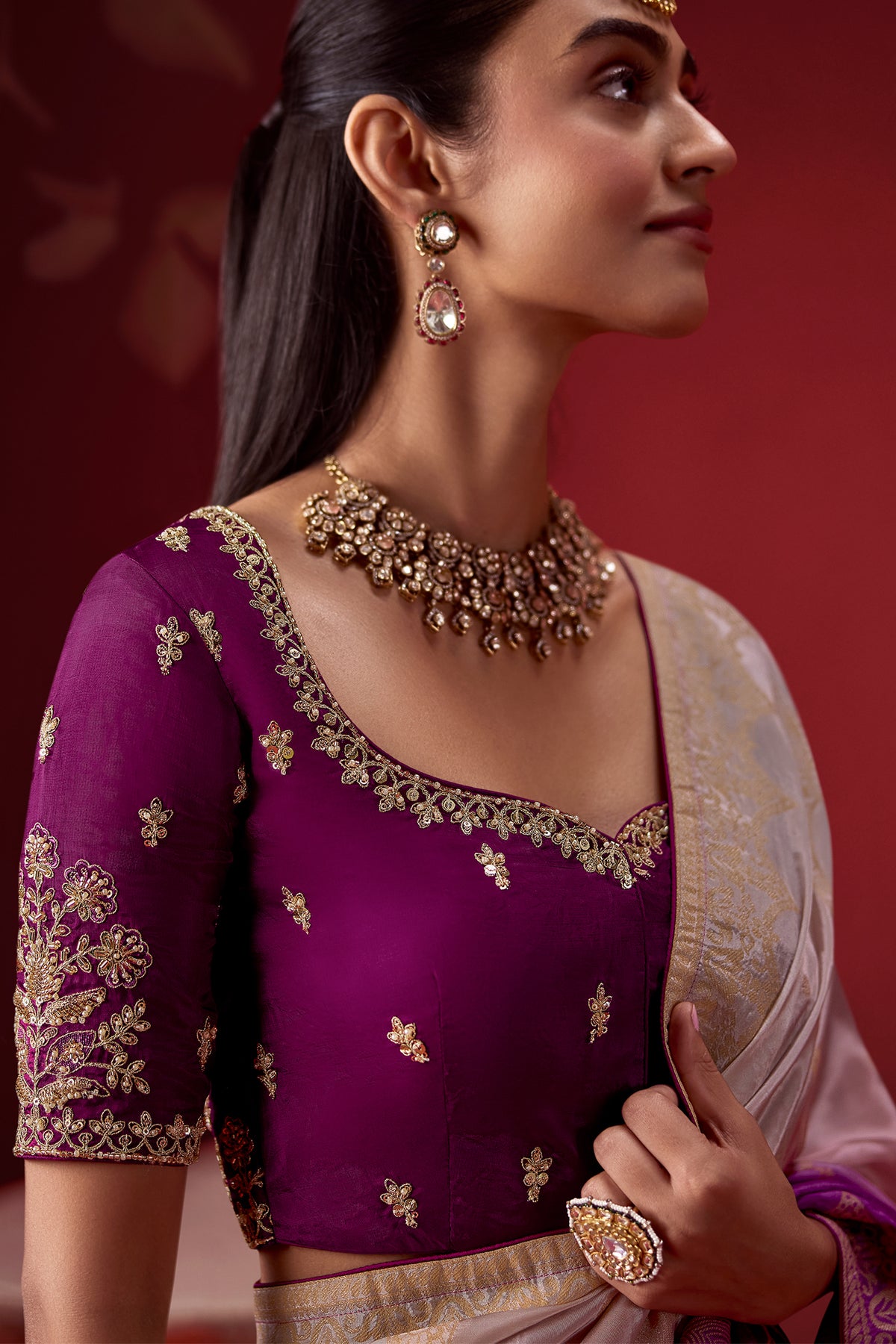 Purple Ombre Shaded Dola Crape Soft Silk Woven Saree