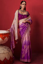 Purple Ombre Shaded Dola Crape Soft Silk Woven Saree