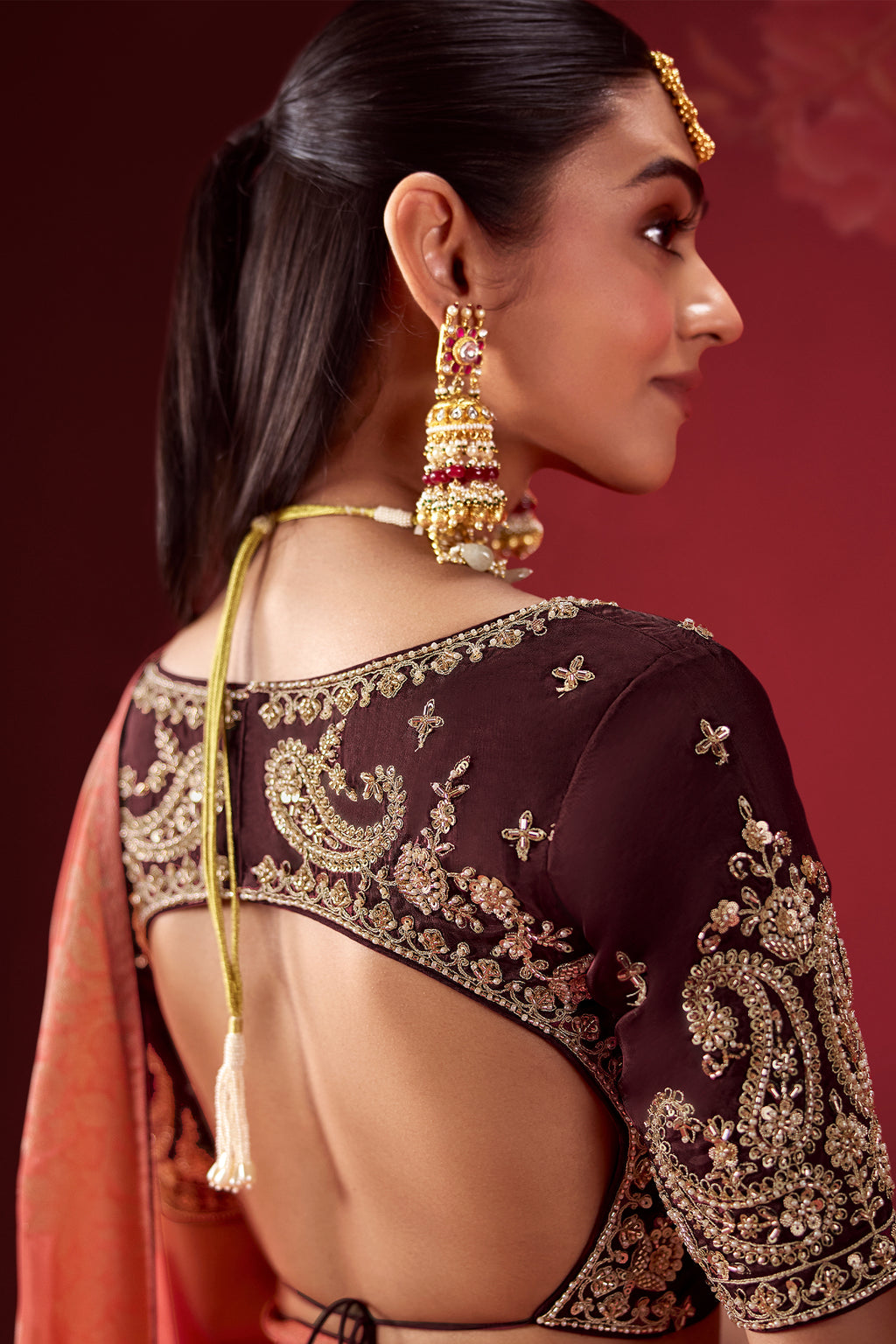 Coral Peach and Brown Ombre Dola Crape Soft Silk Woven Saree