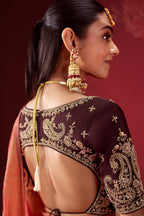 Coral Peach and Brown Ombre Dola Crape Soft Silk Woven Saree