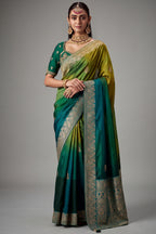 Green Dola Crape Soft Silk Woven Saree in Ombre Shade