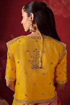 Baby Pink and Yellow Ombre Woven Saree in Dola Crape Soft Silk