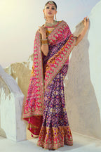 Purple Silk Traditional Patola Saree with Contrast Embroidered Border